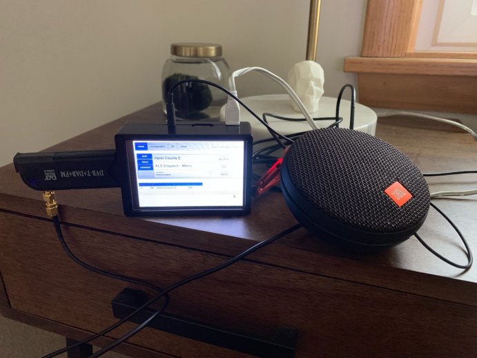 A photograph of a Raspberry Pi with an RTL-SDR dongle attached.